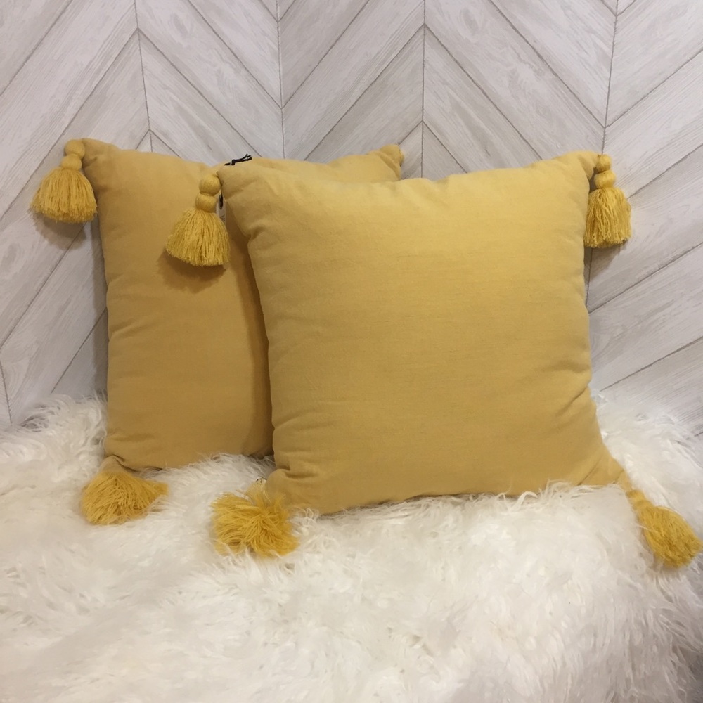 2 Hearth and Hand yellow tassel pillows